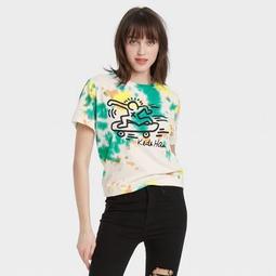 Women's Keith Haring Skateboard Short Sleeve Graphic Boyfriend T-Shirt - White Tie-Dye