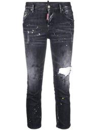 paint-splatter cropped jeans
