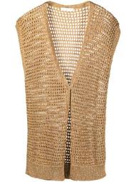 metallic open-knit sleeveless cardigan