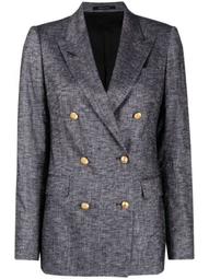 double-breasted linen-blend blazer