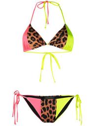 colour-block leopard-print bikini