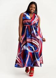 Belted Border Wrap Maxi Dress