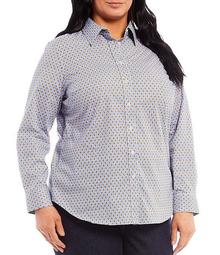 Plus Size Easy Care Paisley Long Sleeve Cotton-Blend Shirt