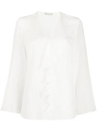 draped trim silk blouse