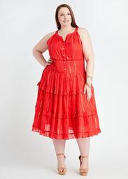 Lurex Stripe Cotton Ruffle Dress