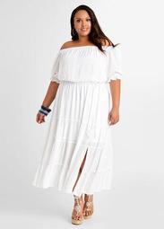 Tall Belted Off Shoulder Tier Maxi