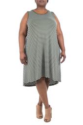 Sleeveless Stripe Pleat Back Dress
