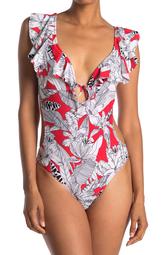 Floral Printed Ruffle One-Piece Swimsuit
