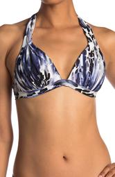 Leopard Print Pleat Halter Bikini Top