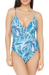 Sketched Lace-Up One-Piece Swimsuit