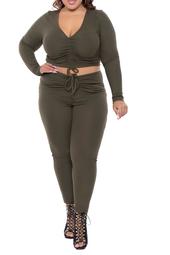 Ribbed Knit Ruched Top & Jogger 2-Piece Set