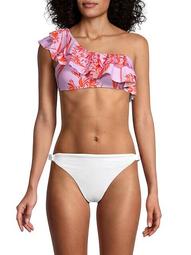 One Shoulder Tropical Print Bikini Top