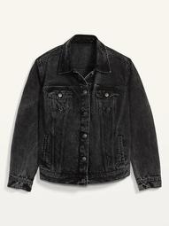 Black Acid-Wash Plus-Size Jean Jacket
