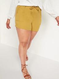 High-Waisted Textured Twill Plus-Size Shorts -- 5-inch inseam