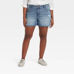 Women's Plus Size Destructed Midi Jean Shorts  - Ava & Viv™