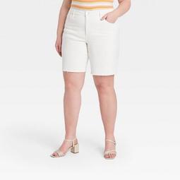Women's Plus Size Bermuda Jean Shorts - Ava & Viv™ White