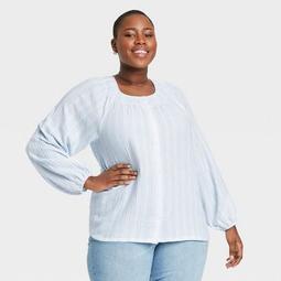 Women's Plus Size Striped Long Sleeve Gauze Blouse - Ava & Viv™