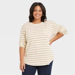 Women's Plus Size Long Sleeve Pocket T-Shirt - Ava & Viv™ 