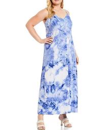 MICHAEL Michael Kors Plus Size Kaleidoscope True Tie Dye Print Lux Matte Jersey V-Neck Sleeveless Slip Maxi Dress