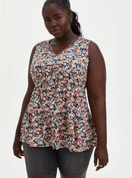 Ditsy Floral Textured Stretch Rayon Tiered Tank