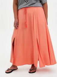 Slit Front Maxi Skirt - Woven Rayon Coral