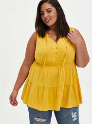 Mustard Yellow Textured Stretch Rayon Tiered Tank