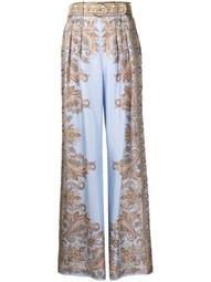 baroque-print silk trousers