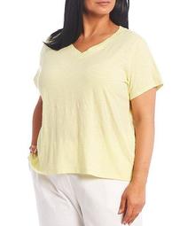 Plus Size Slubby Organic Cotton Jersey V-Neck Short Sleeve Top