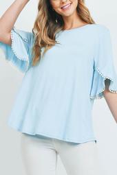 Pompom-Detail-Bell-Sleeves-Solid-Top