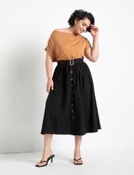 Button Front Skirt With Horn Details