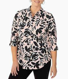 Plus Size 3/4 Pleat Sleeve Flirty Floral Shirt