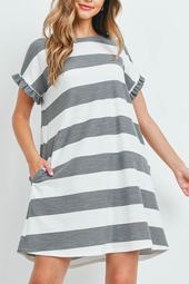 Ruffle-Sleeve-Stripes-Swing-Dress