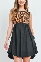 Leopard-Top-Empire-Waist-Solid-Hem-Dress