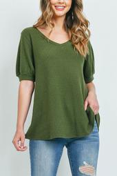 Puff-Sleeves-V-Neck-Waffle-Top