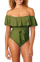 Harlowe Off-the-Shoulder Ruffled One-Piece Swimsuit