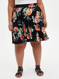 Black Floral Jersey Circle Mini Skirt