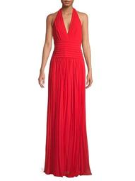Georgette Pleated Halter Gown