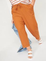 High-Waisted Linen-Blend Straight Cropped Plus-Size Pants