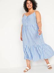 Striped Tiered Tie-Front Maxi Swing Plus-Size Sundress