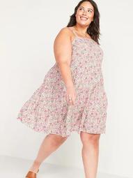 Sleeveless Tiered Floral-Print Plus-Size Swing Dress