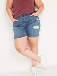 Extra High-Waisted Secret-Slim Pockets Sky Hi Plus-Size Button-Fly Jean Shorts -- 7-inch inseam