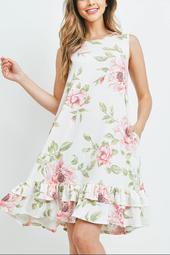 Floral-Print-Sleeveless-Ruffle-Hem-Pocket-Dress