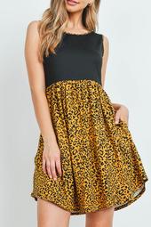 Leeveless-Solid-Top-Leopard-Hem-Dress