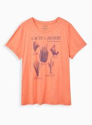 Relaxed Fit Crew Tee - Cacti Roll Sleeve Coral