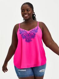 Sophie Embroidered Cami - Chiffon Neon Pink