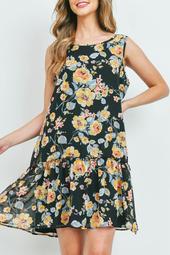 Floral-Print-Sleeveless-Ruffle-Hem-Dress-With-Inside Lining