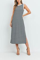 Rib-Multi-Color-Stripes-Maxi-Dress-With-Side-Slit