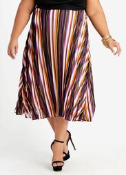 Stripe Godet Pleated Skirt