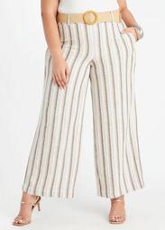Belted Stripe Linen Blend Pant