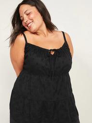 Embroidered Tie-Front Tiered Plus-Size Sleeveless Top